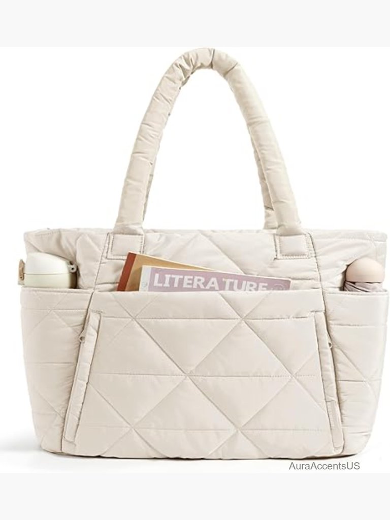 Puffer Tote Bag Lightweight Quilted Shoulder Bag Large Capacity Travel Work Gym